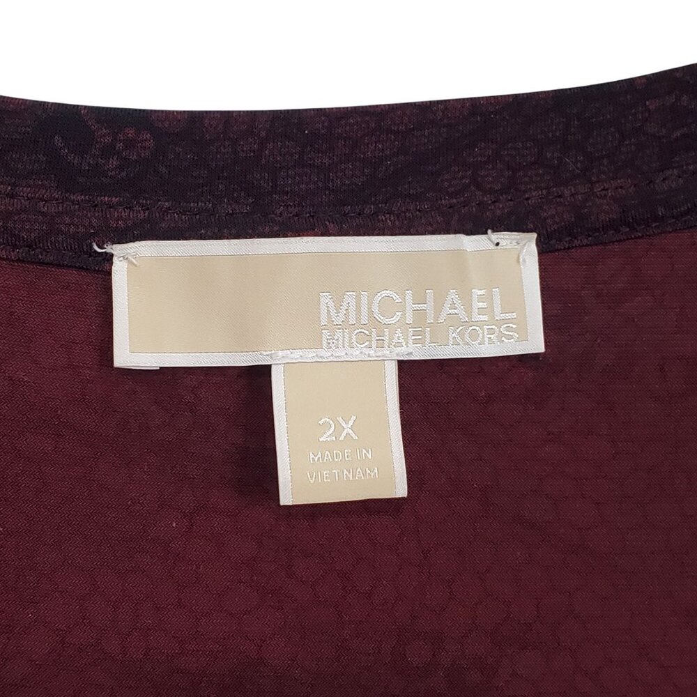 Michael Kors 2X Dress Reptile Print Long Sleeve Bell Cuffs Stretchy Burgundy - Picture 7 of 12
